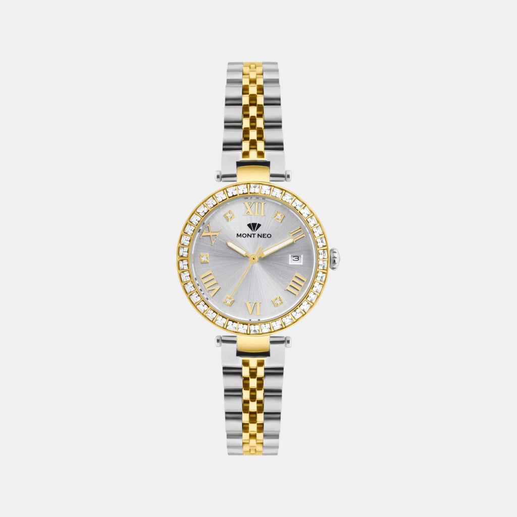 Women Quartz Silver Dial Analog Stainless Steel Watch 4505E-M1203