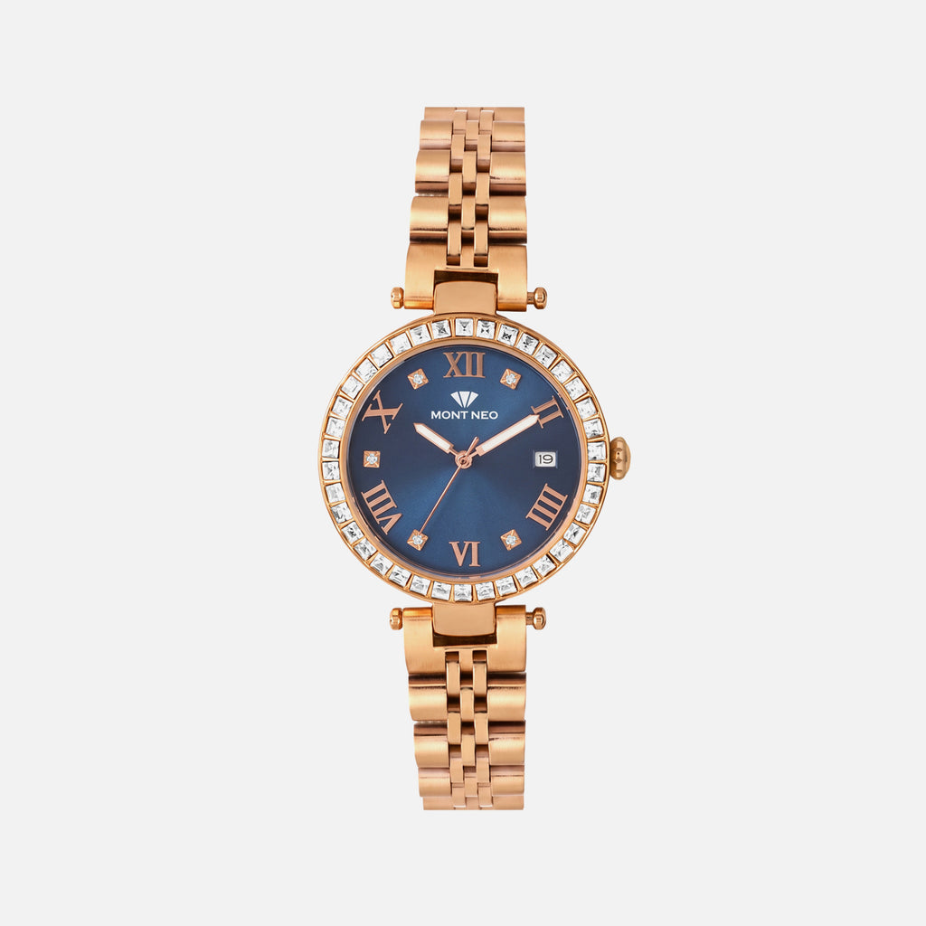 Women Quartz Blue Dial Analog Metal Watch 4505E-M3305