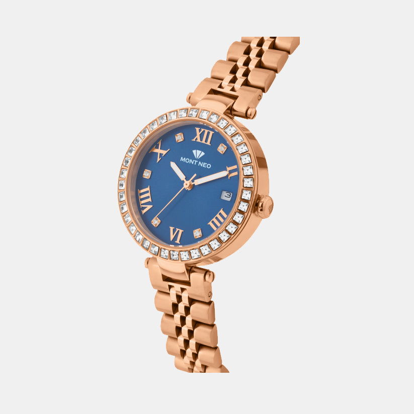 Women Quartz Blue Dial Analog Metal Watch 4505E-M3305