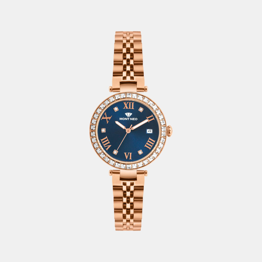 Women Quartz Blue Dial Analog Metal Watch 4505E-M3305