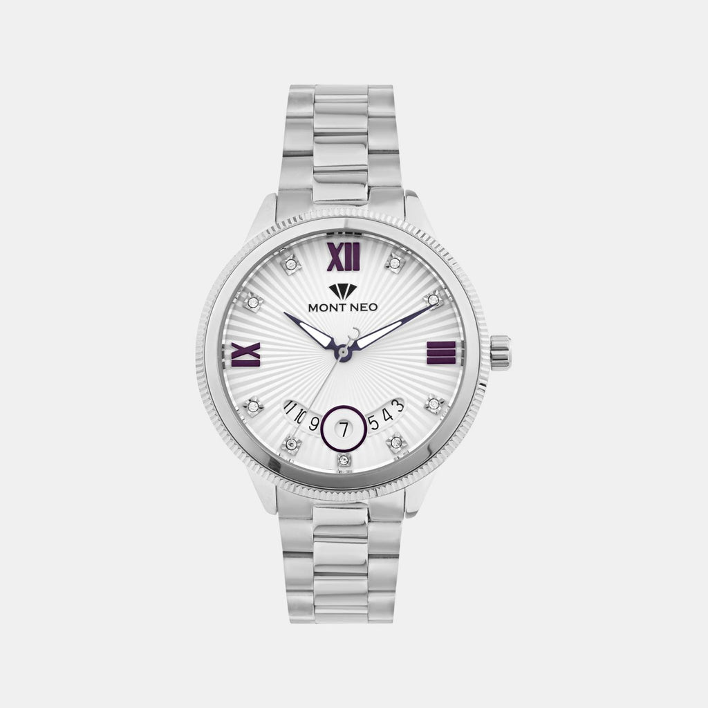 Women Quartz Silver Dial Analog Stainless Steel Watch 4506E-M1103