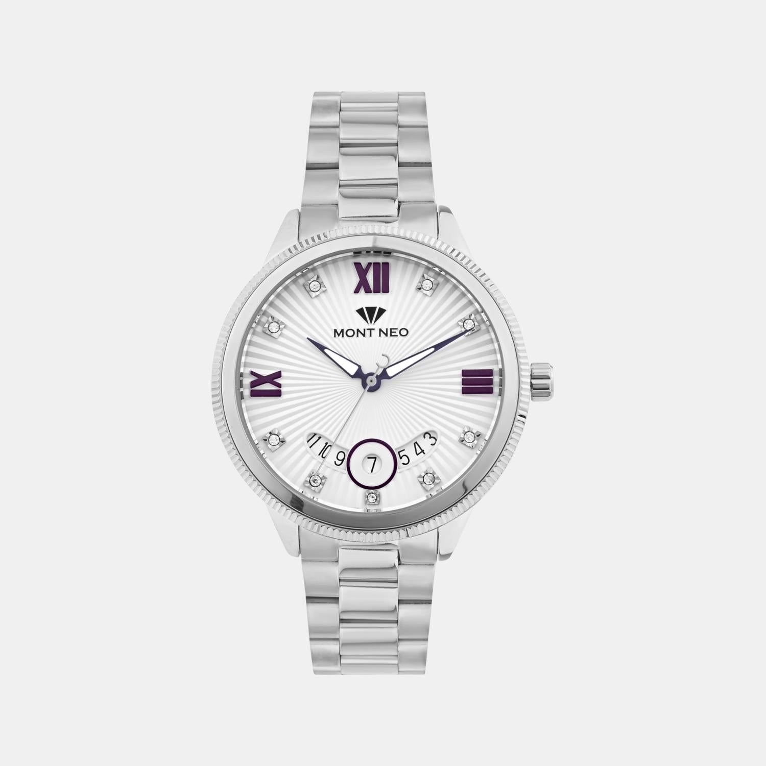 Women Quartz Silver Dial Analog Stainless Steel Watch 4506E-M1103