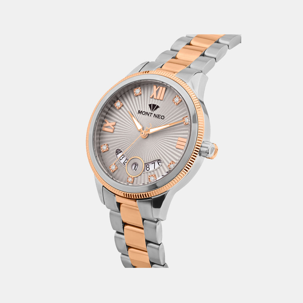 Women Quartz Grey Dial Analog Stainless Steel Watch 4506E-M1315