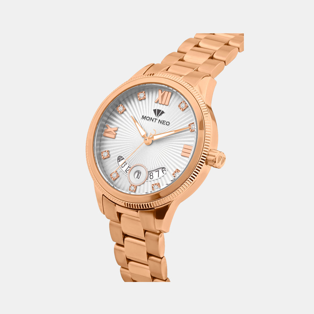 Women Quartz Silver Dial Analog Stainless Steel Watch 4506E-M3303