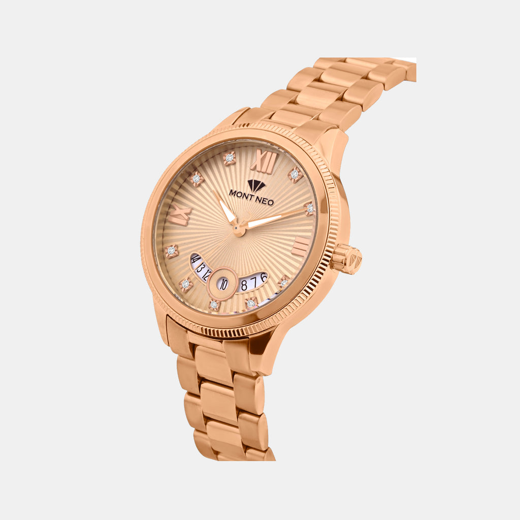 Women Quartz Rose Dial Analog Stainless Steel Watch 4506E-M3307