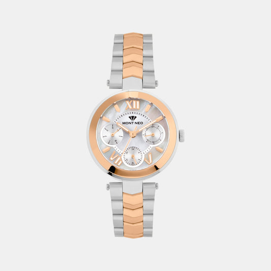 Women Quartz Silver Dial Multi-Function Stainless Steel Watch 4507M-M1303