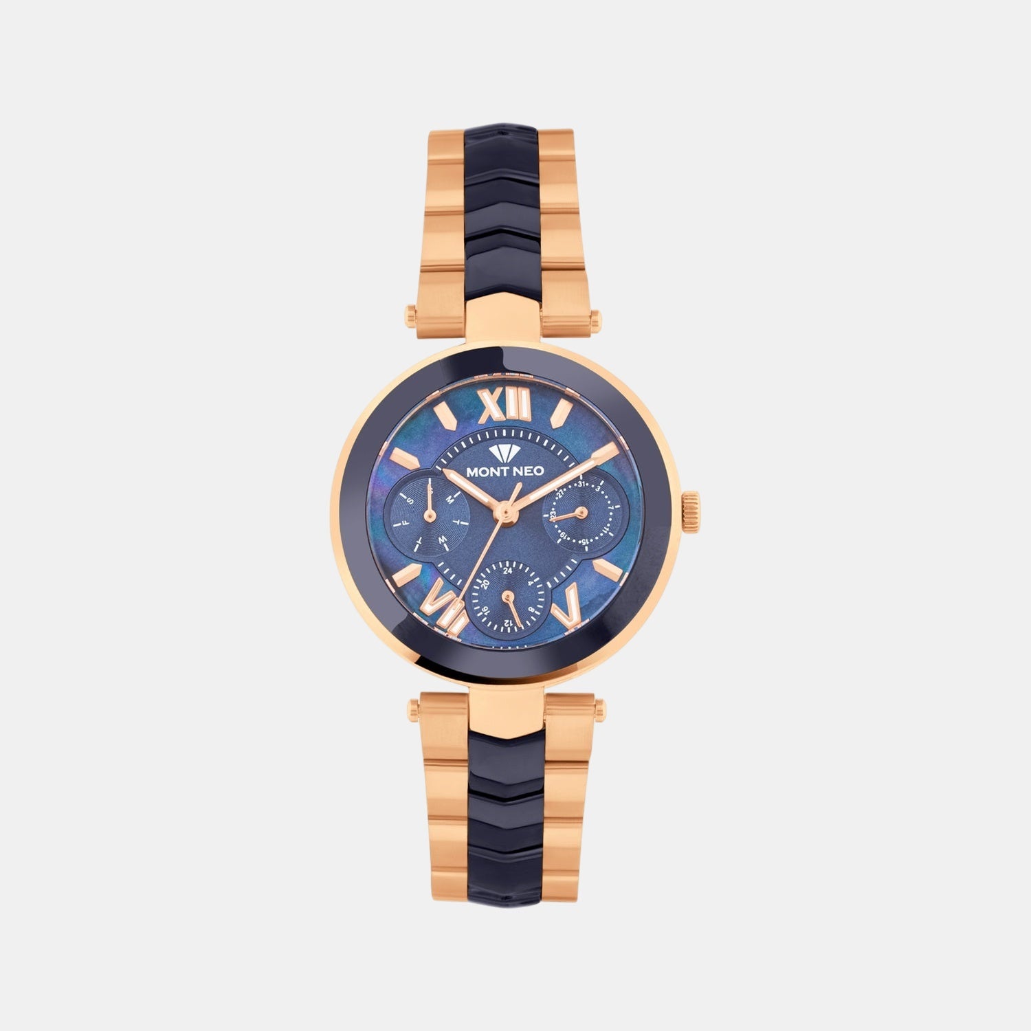 Women Quartz Blue Dial Multi-Function Stainless Steel Watch 4507M-M3505