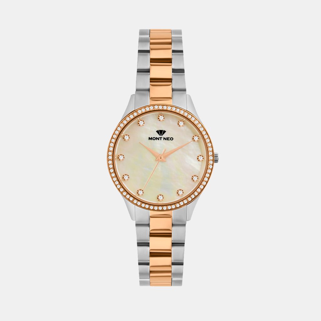 Women Quartz Mother Of Pearl Dial Analog Metal Watch 4509B-M1321
