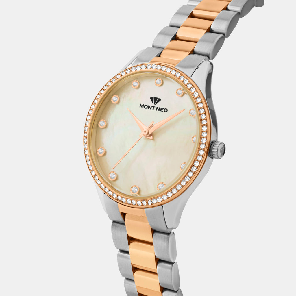 Women Quartz Mother Of Pearl Dial Analog Metal Watch 4509B-M1321