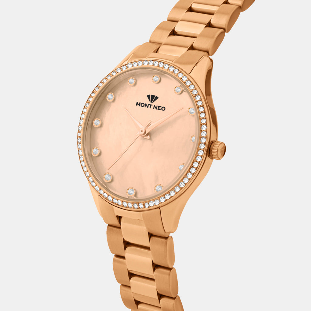 Women Quartz Pink Dial Analog Metal Watch 4509B-M3307