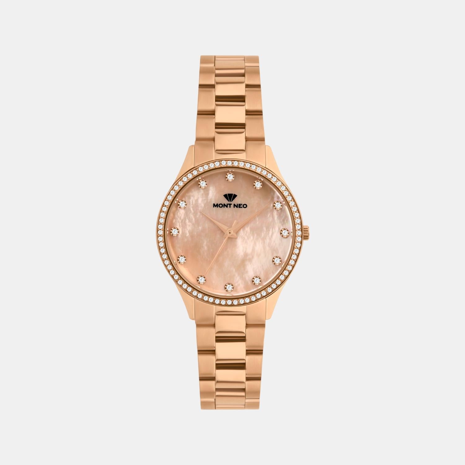 Women Quartz Rose Dial Analog Metal Watch 4509B-M3307