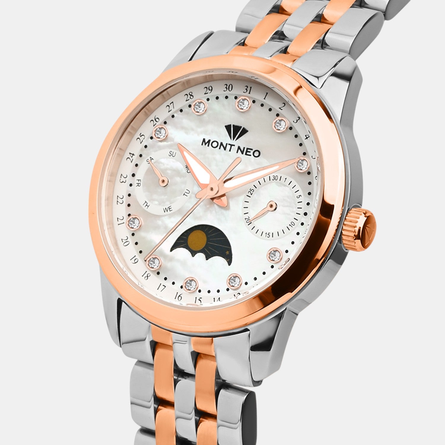 Women Quartz Mother Of Pearl Dial Multi-Function Stainless Steel Watch 4511M-M1301