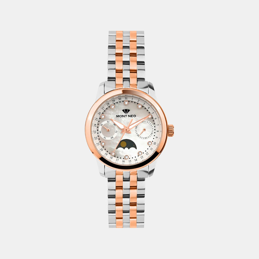 Women Quartz Mother Of Pearl Dial Multi-Function Stainless Steel Watch 4511M-M1301