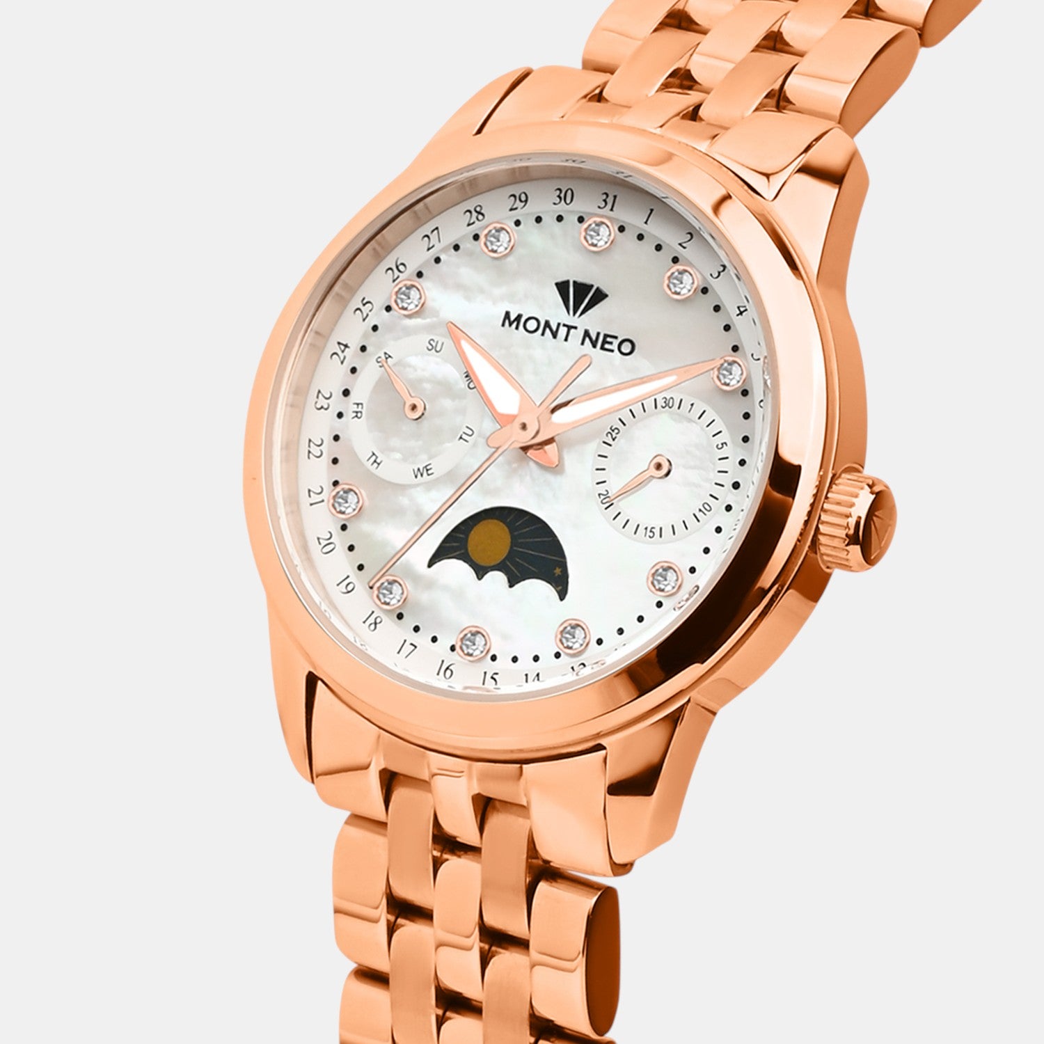 Women Quartz Mother Of Pearl Dial Multi-Function Stainless Steel Watch 4511M-M3301