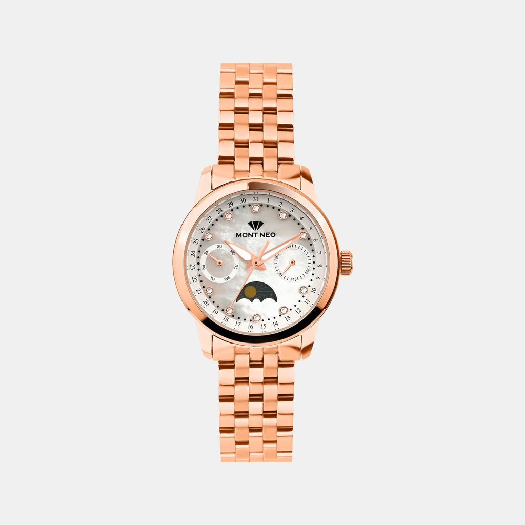 Women Quartz Mother Of Pearl Dial Multi-Function Stainless Steel Watch 4511M-M3301