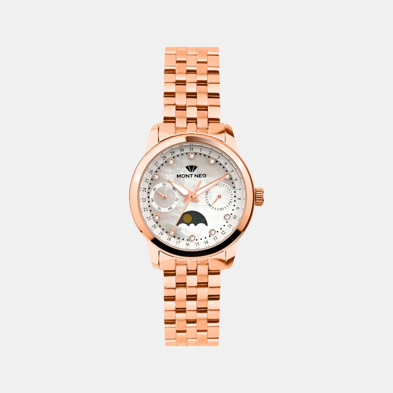 Women Quartz Mother Of Pearl Dial Multi-Function Stainless Steel Watch 4511M-M3301