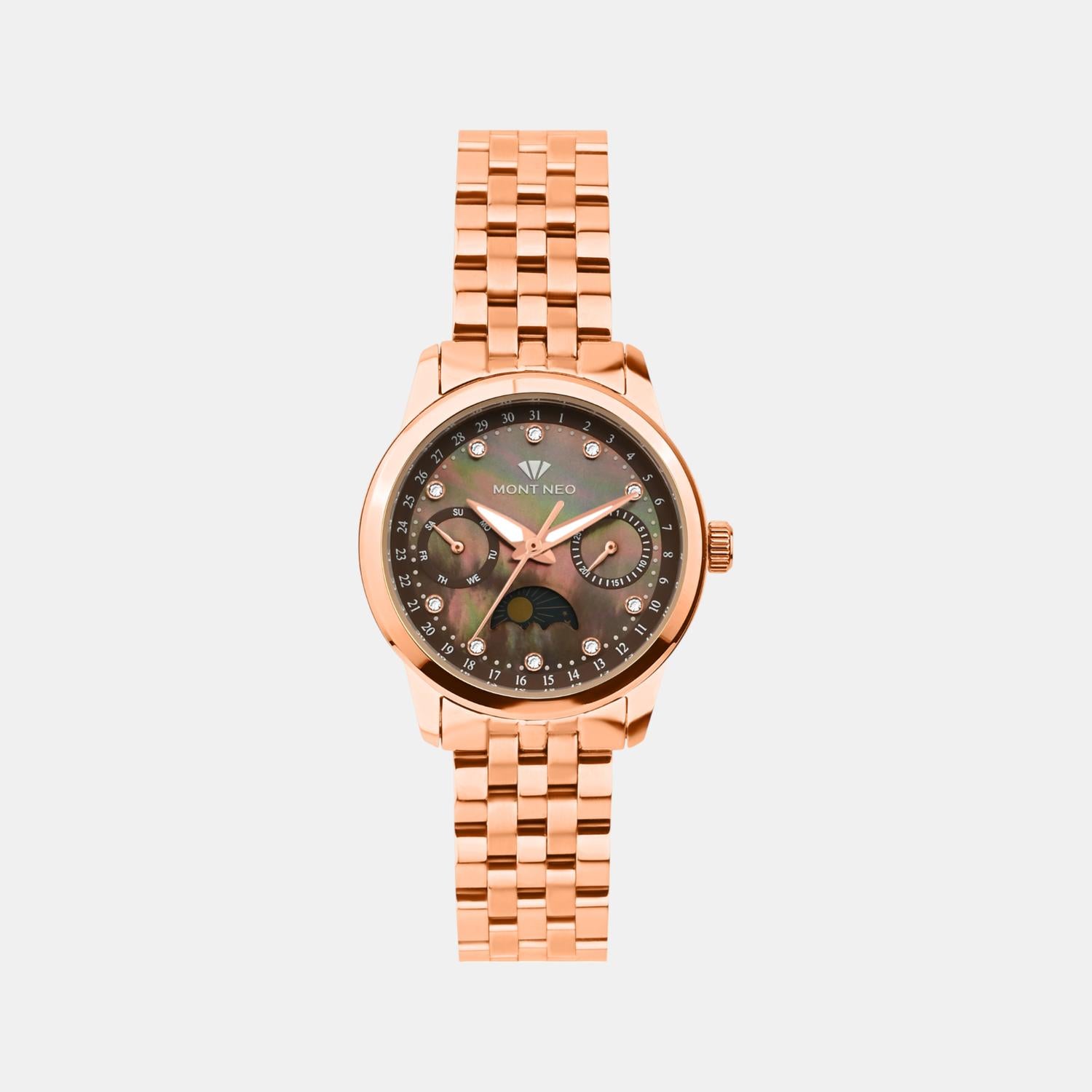 Women Quartz Brown Dial Multi-Function Stainless Steel Watch 4511M-M3306