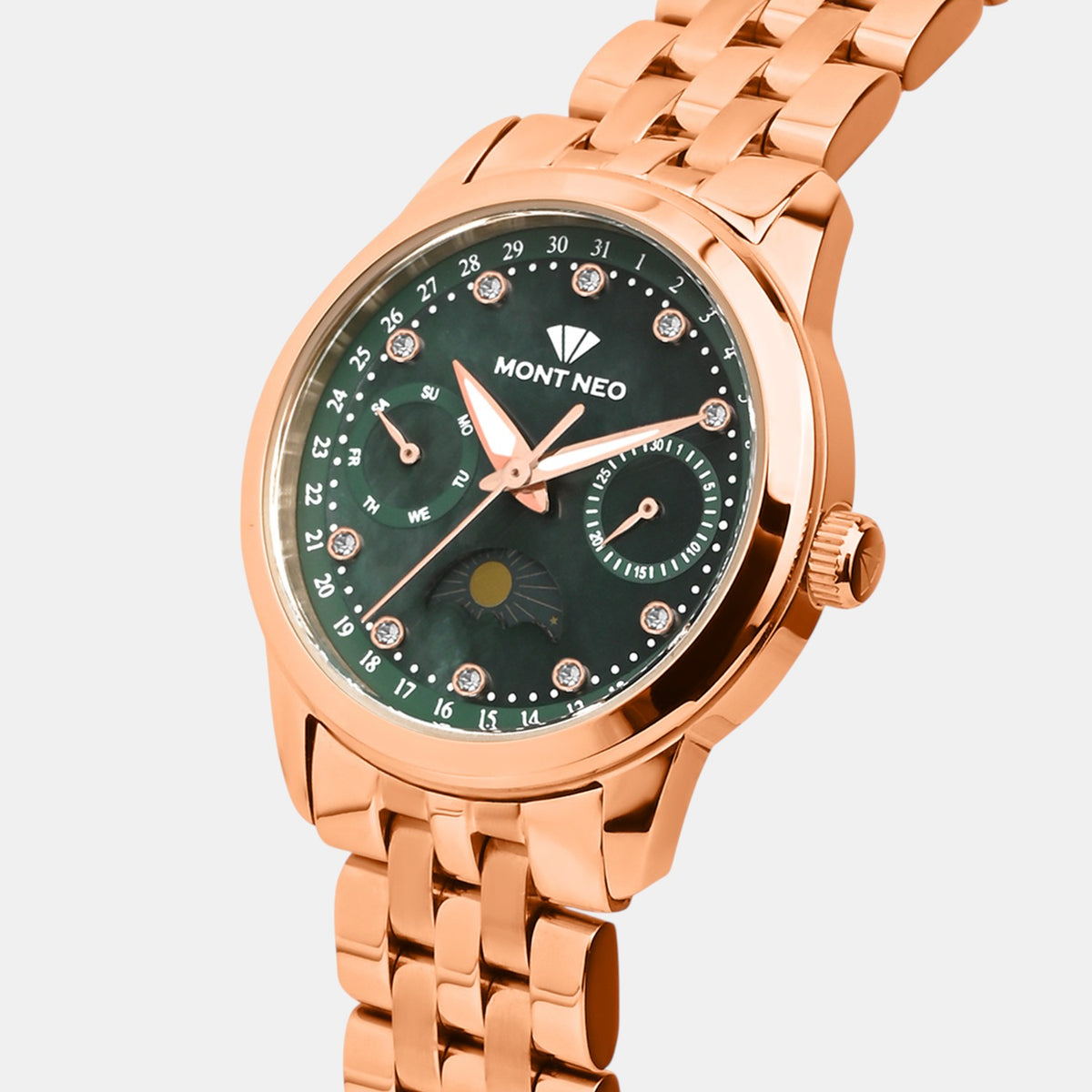 Women Quartz Green Dial Analog Stainless Steel Watch 4511M-M3314