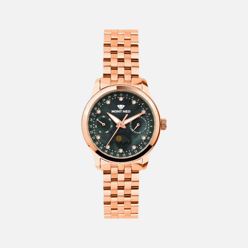 Women Quartz Green Dial Multi-Function Stainless Steel Watch 4511M-M3314