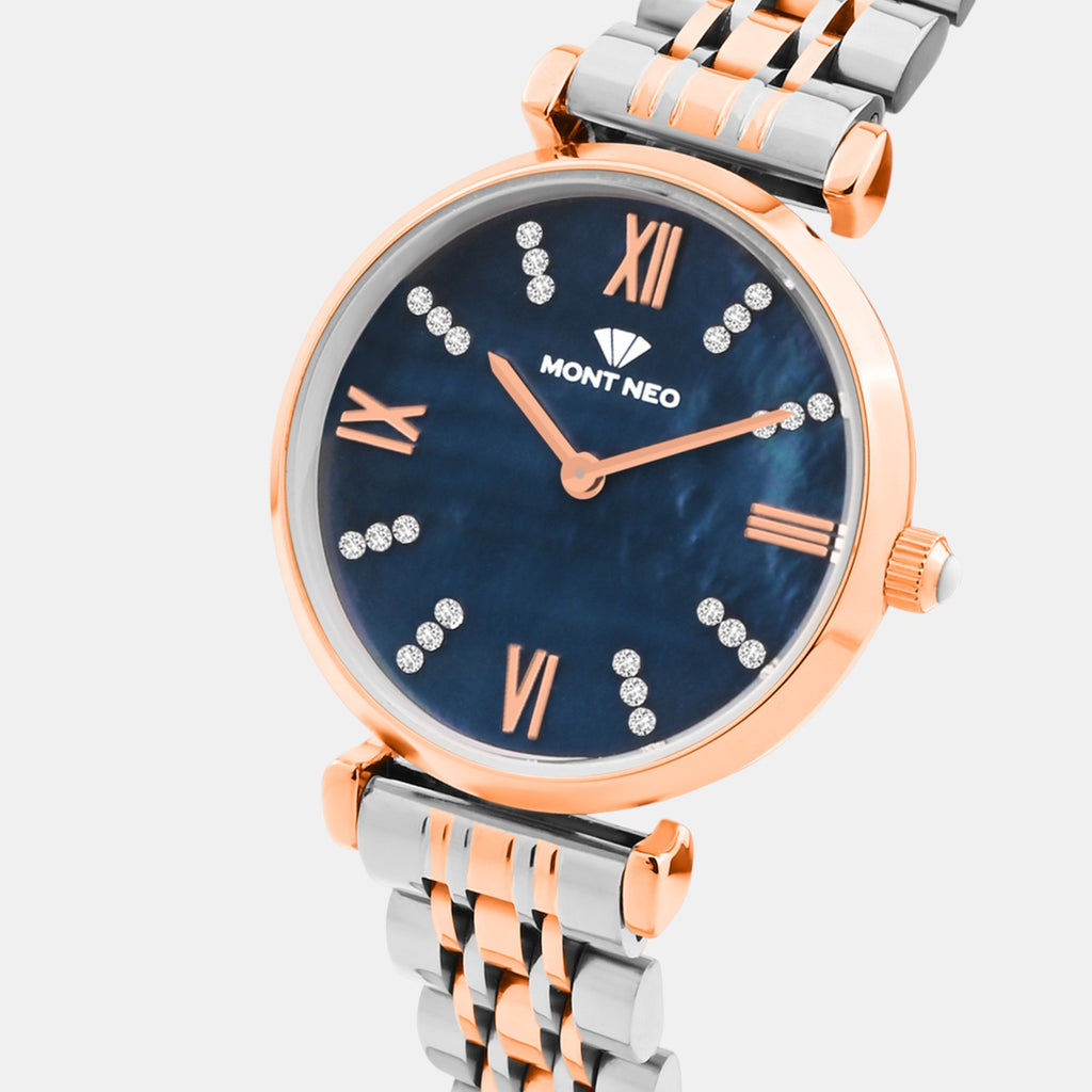 Women Quartz Blue Dial Analog Stainless Steel Watch 4515B-M1305