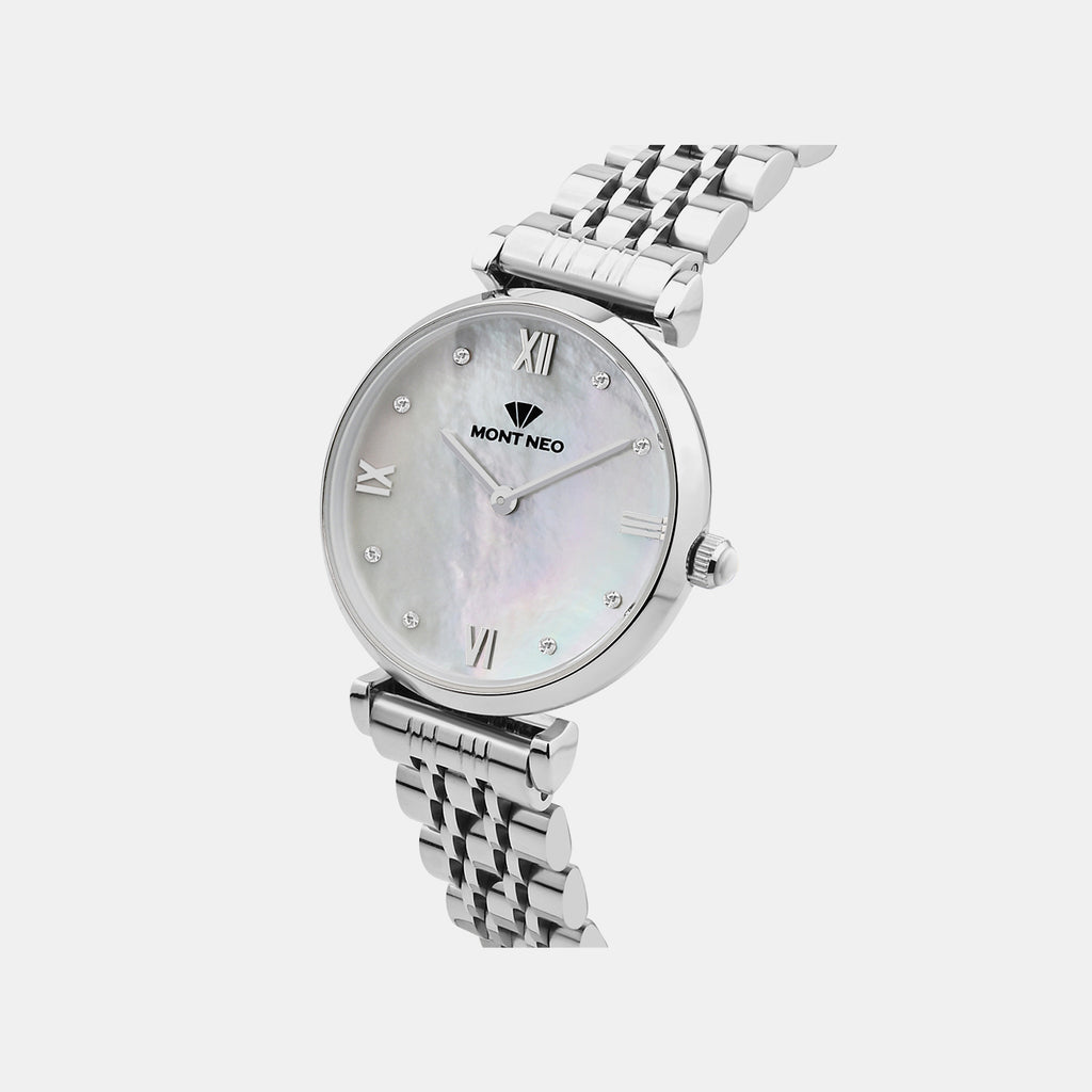 Women Quartz Silver Dial Analog Stainless Steel Watch 4516B-M1101