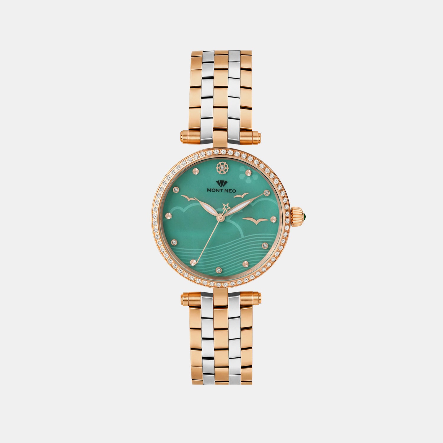 Women Quartz Green Dial Analog Metal Watch 4518T-M1317