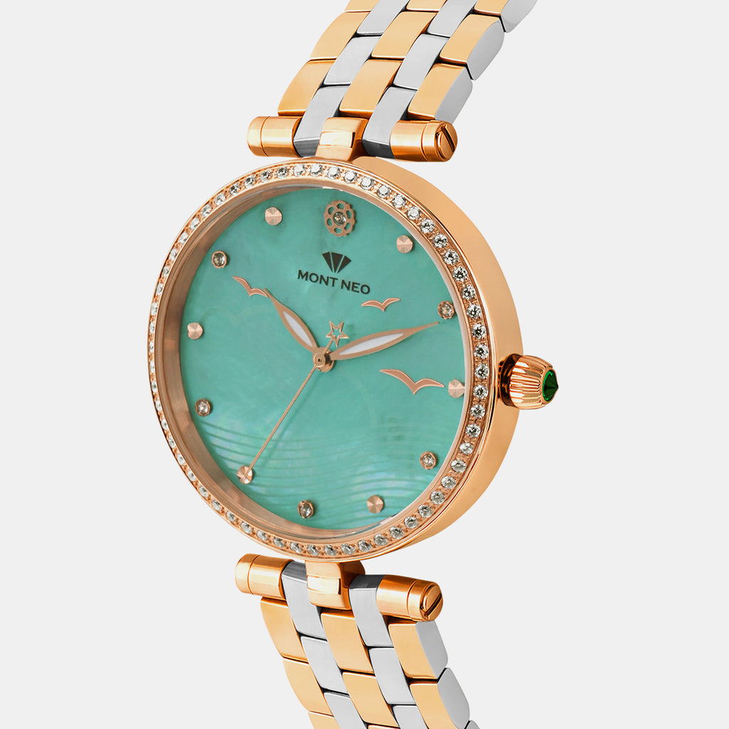 Women Quartz Green Dial Analog Metal Watch 4518T-M1317