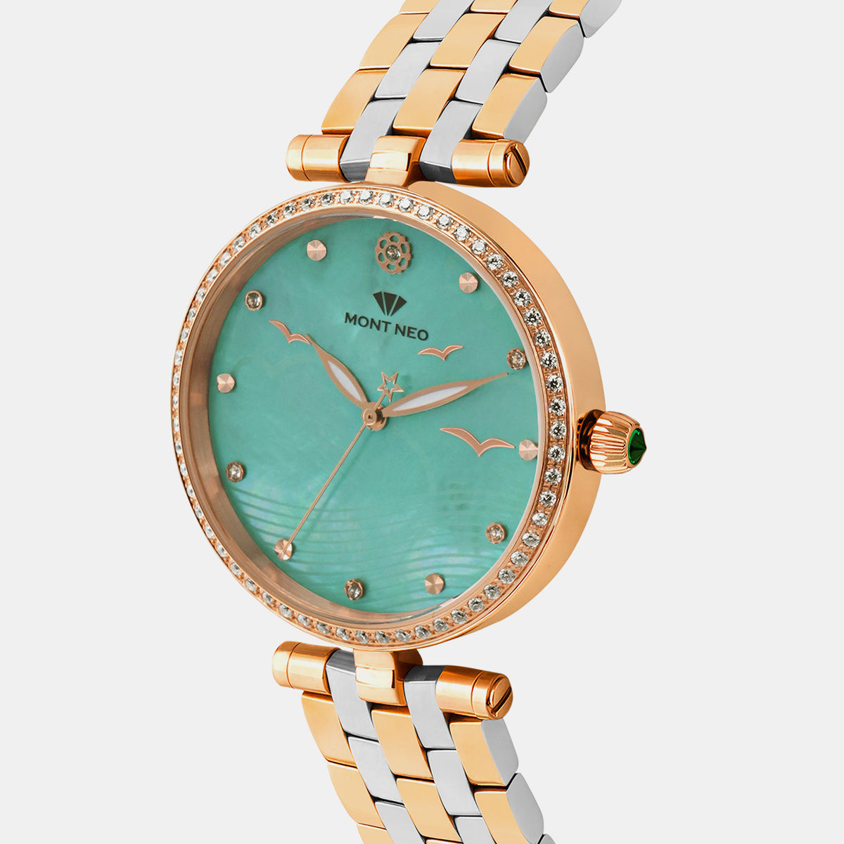 Women Quartz Green Dial Analog Metal Watch 4518T-M1317