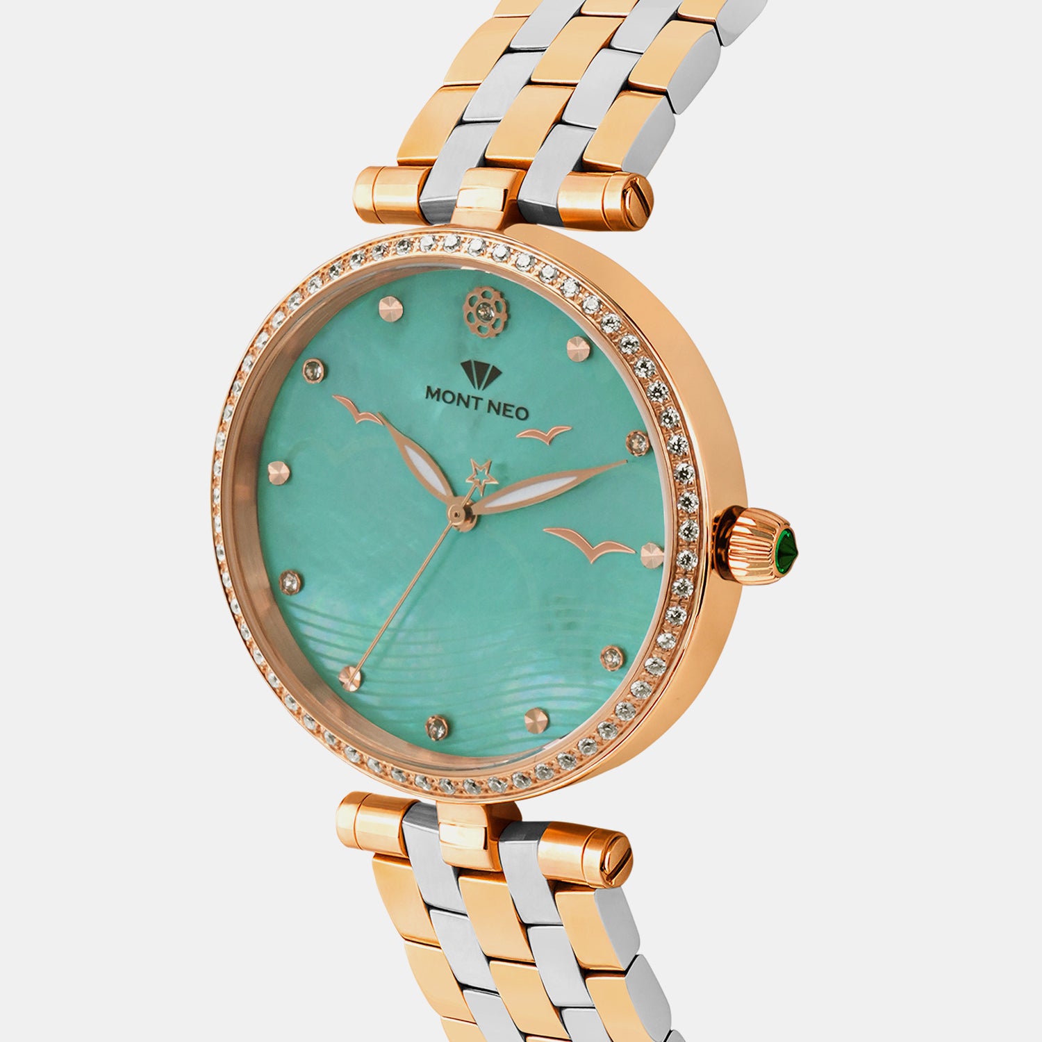 Women Quartz Green Dial Analog Metal Watch 4518T-M1317