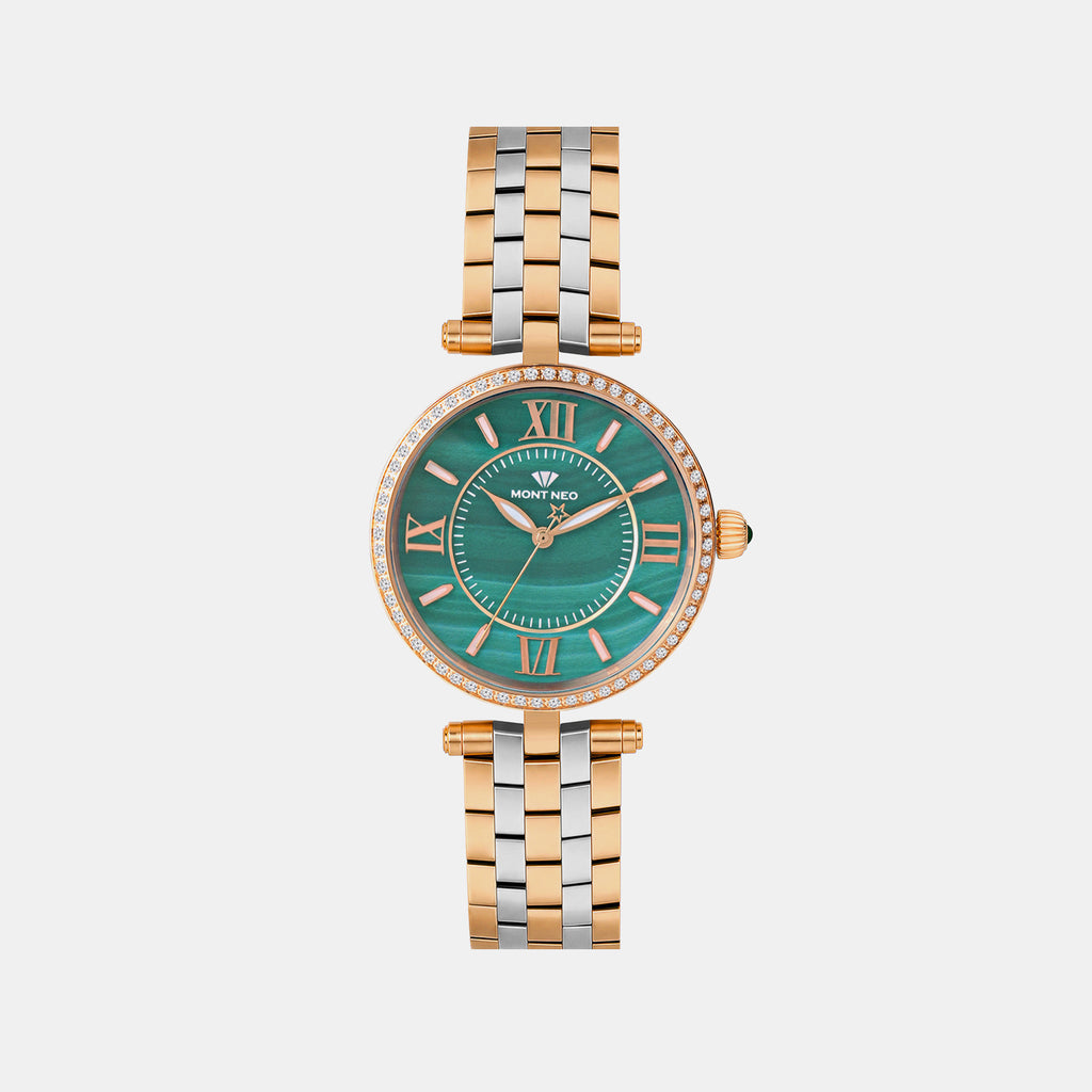 Women Quartz Green Dial Analog Metal Watch 4519T-M1314