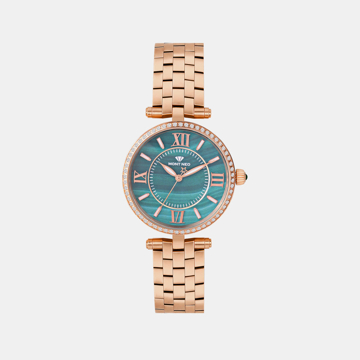 Women Quartz Green Dial Rose Gold Strap Analog Watch 4519T-M3314