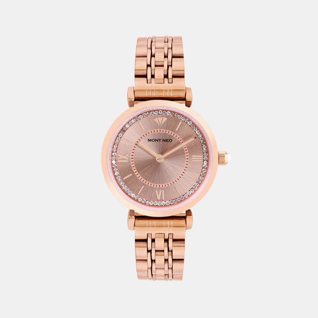 Regular Women Quartz Rose Gold Dial Analog Stainless Steel Watch 4520B-M3303