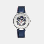Men Automatic Silver Dial Analog Leather Watch 456D126
