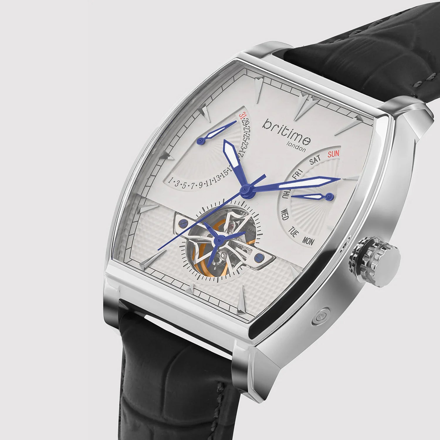 Emerion Men Automatic White Dial Multi-Function Leather Watch 465-L10306