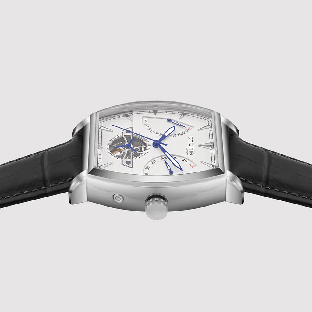Emerion Men Automatic White Dial Multi-Function Leather Watch 465-L10306