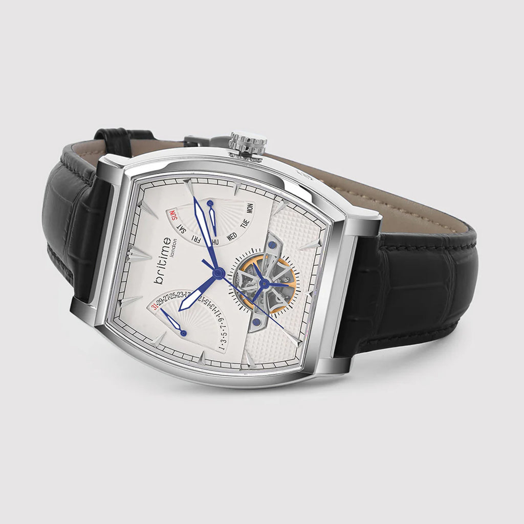 Emerion Men Automatic White Dial Multi-Function Leather Watch 465-L10306