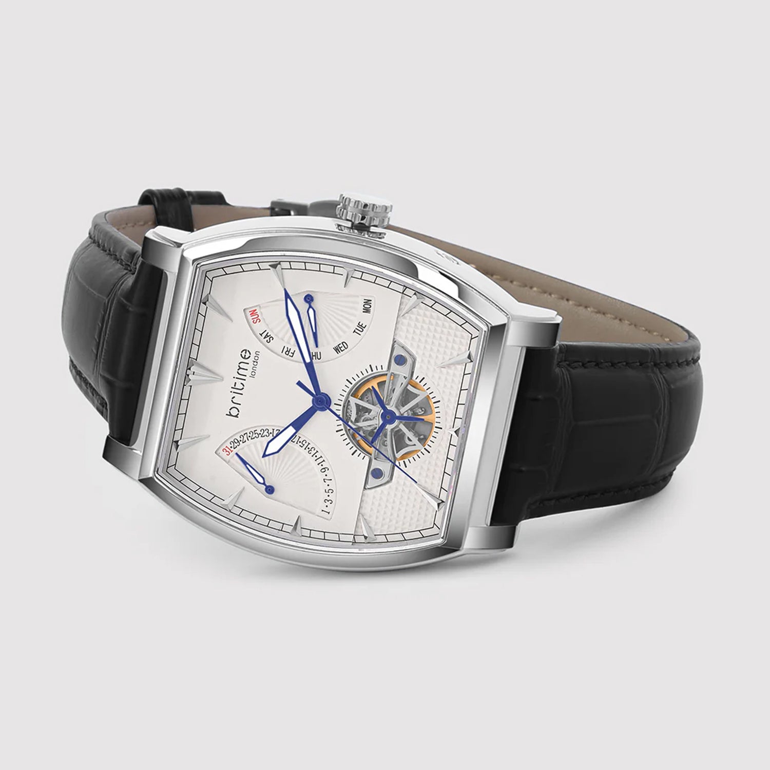 Emerion Men Automatic White Dial Multi-Function Leather Watch 465-L10306