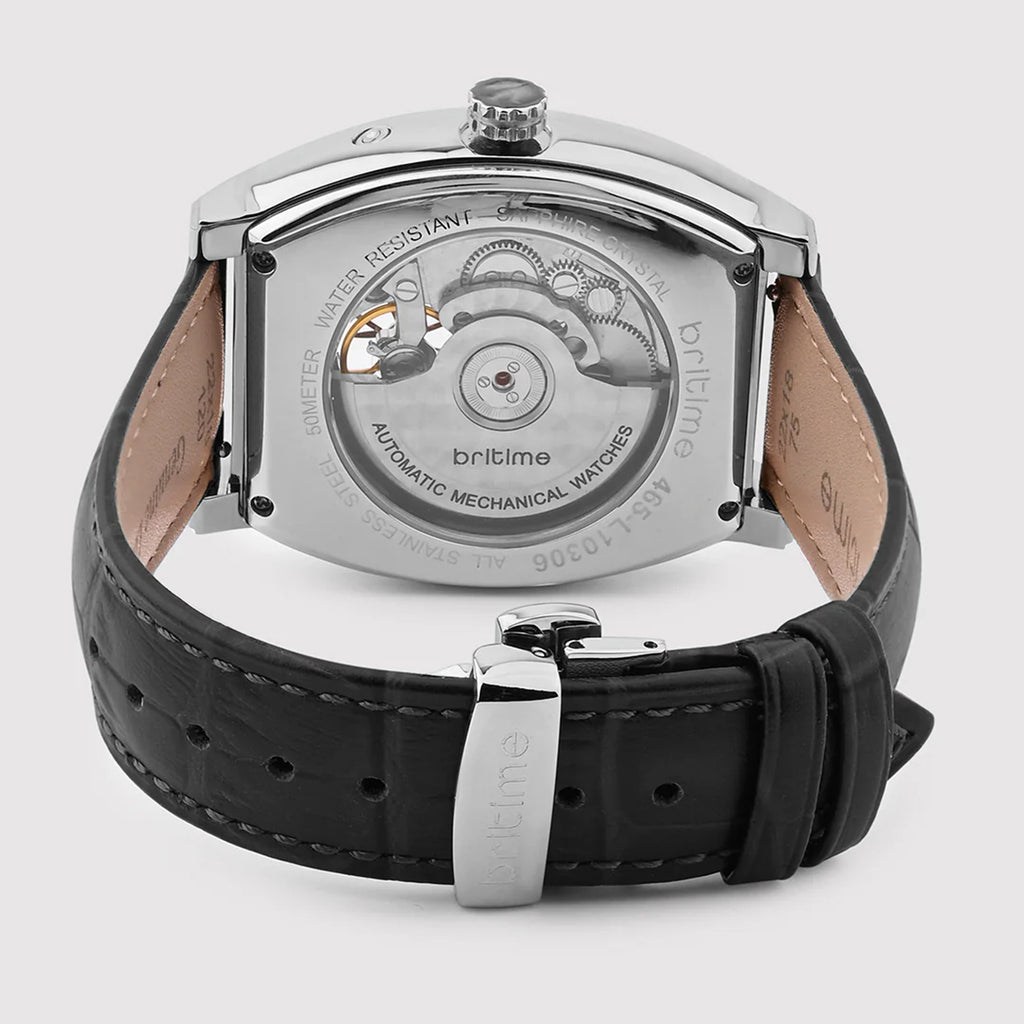 Emerion Men Automatic White Dial Multi-Function Leather Watch 465-L10306