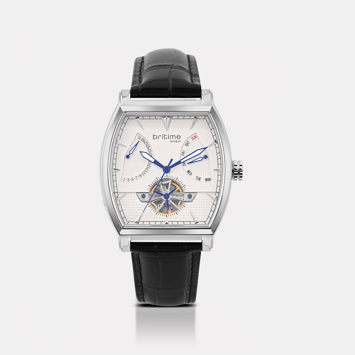 Emerion Men Automatic White Dial Multi-Function Leather Watch 465-L10306