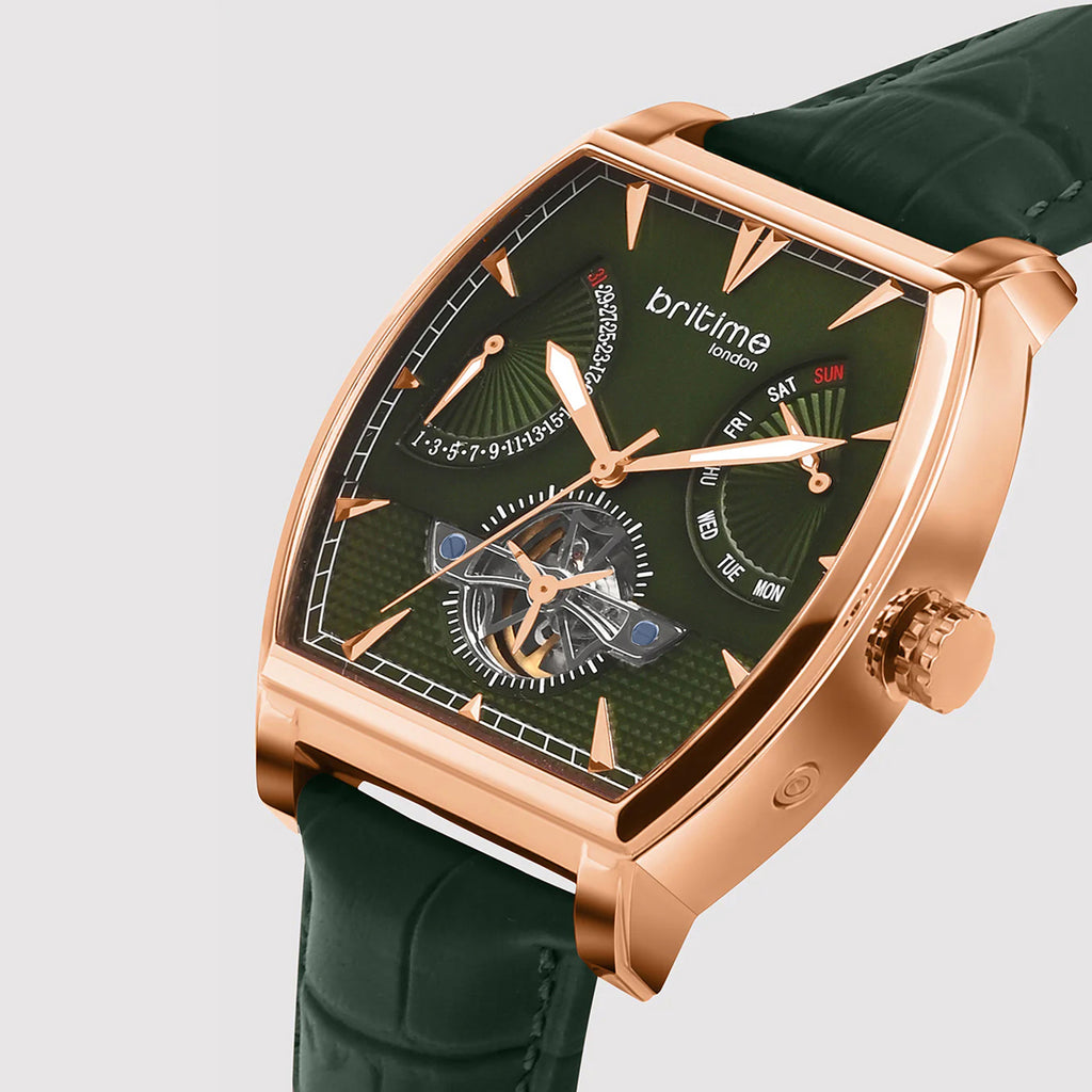 Emerion Men Automatic Green Dial Multi-Function Leather Watch 465-L31412