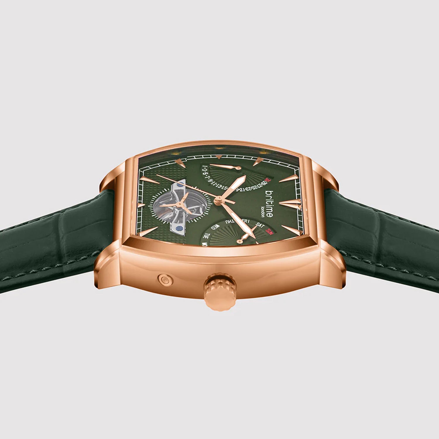 Emerion Men Automatic Green Dial Multi-Function Leather Watch 465-L31412