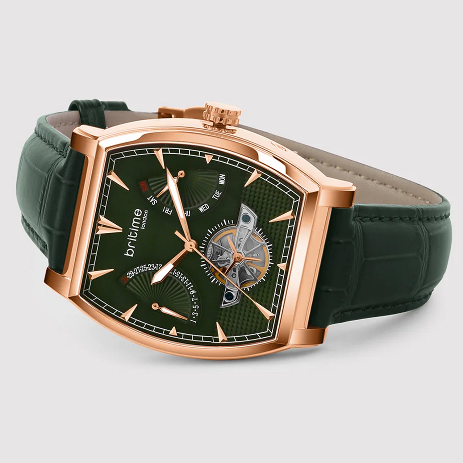 Emerion Men Automatic Green Dial Multi-Function Leather Watch 465-L31412