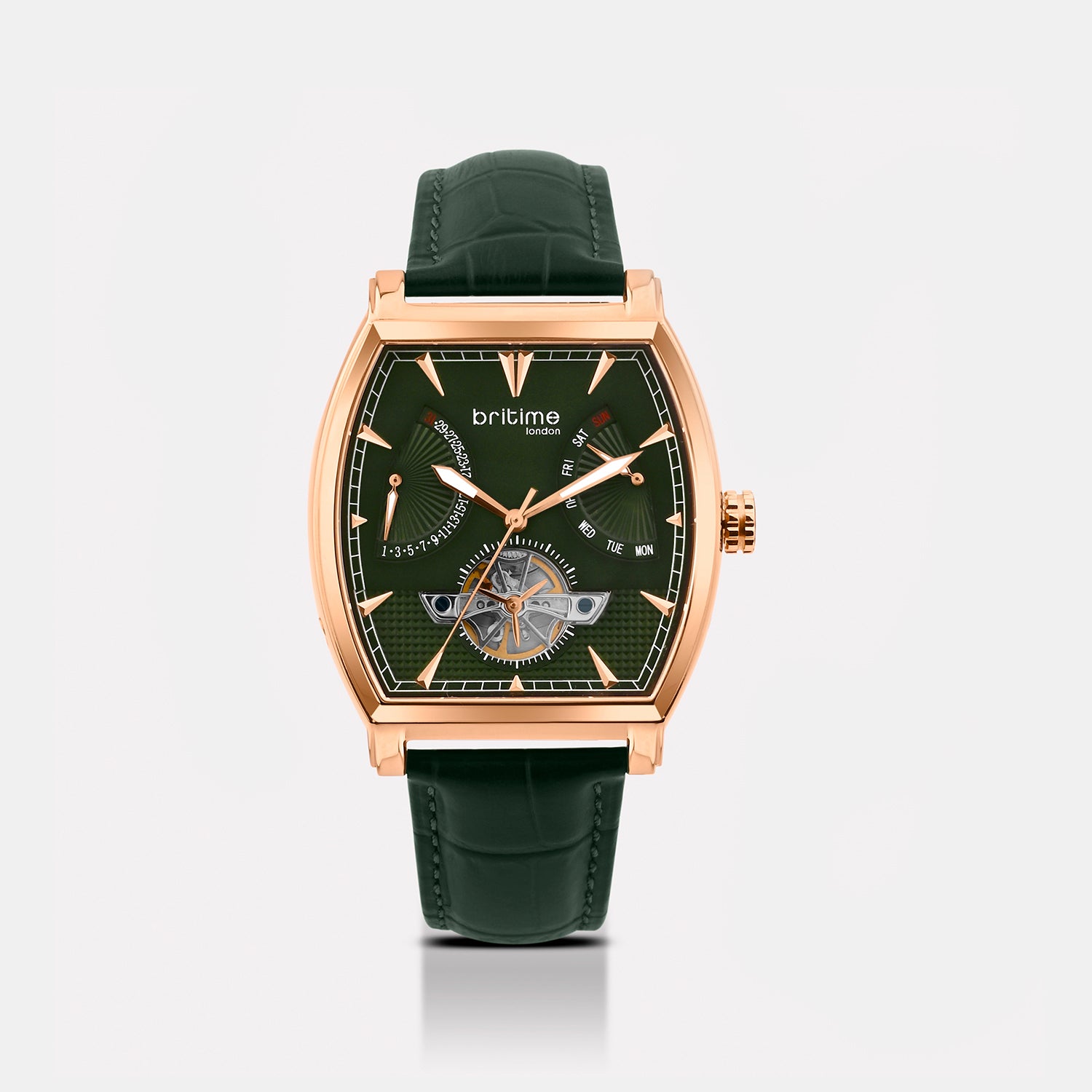 Emerion Men Automatic Green Dial Multi-Function Leather Watch 465-L31412