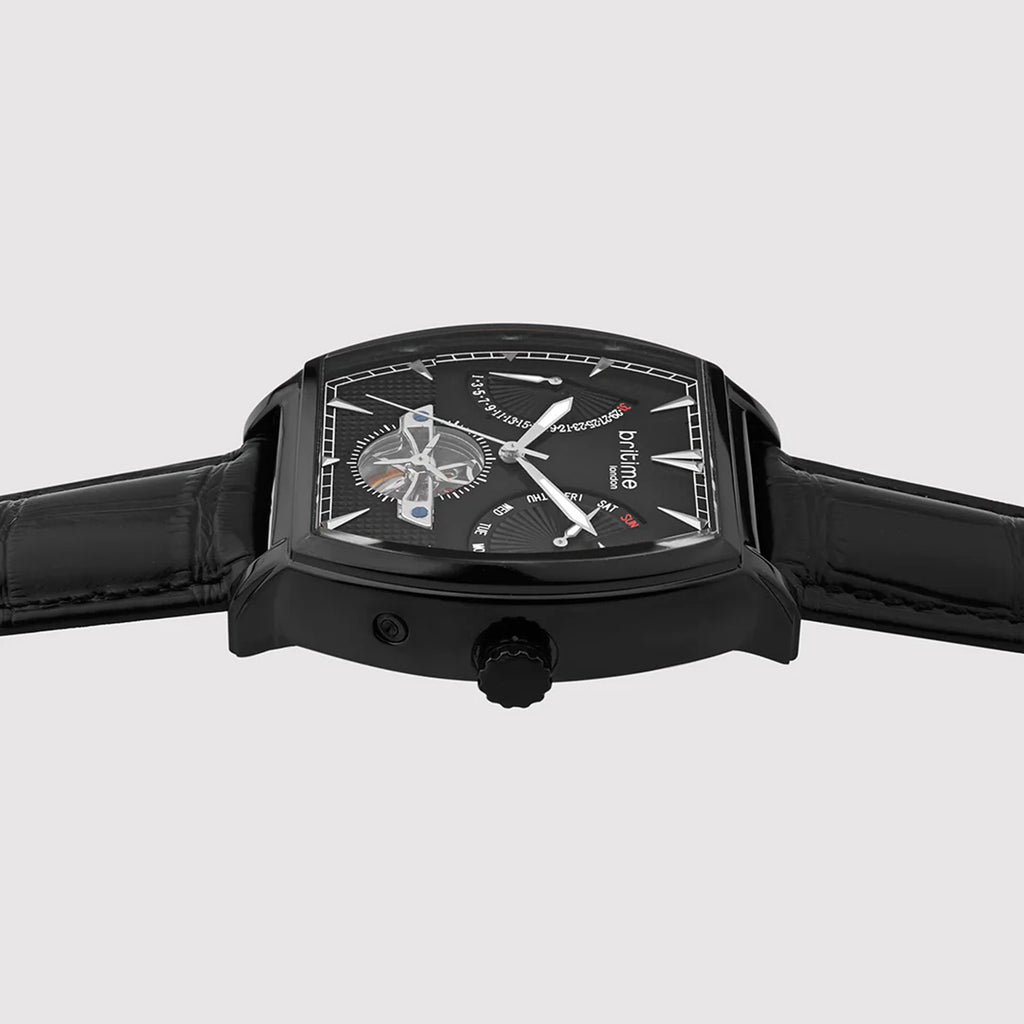 Emerion Men Automatic Black Dial Multi-Function Leather Watch 465-L80406