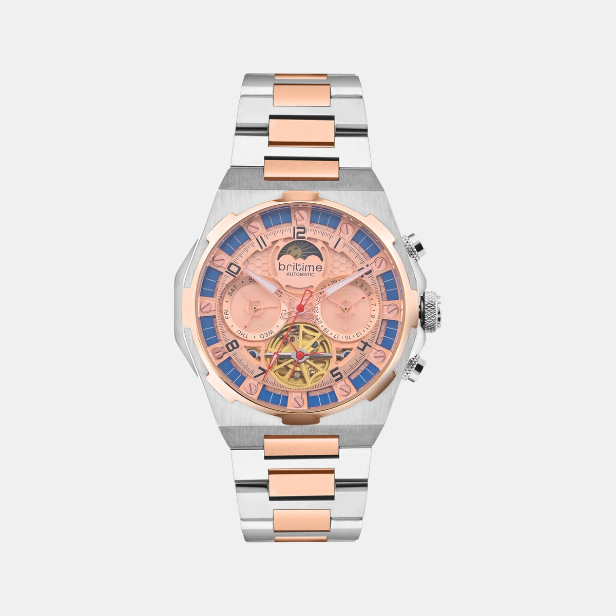 Taurus Men Automatic Rose Gold Dial Multi-Function Metal Watch 489-M30705