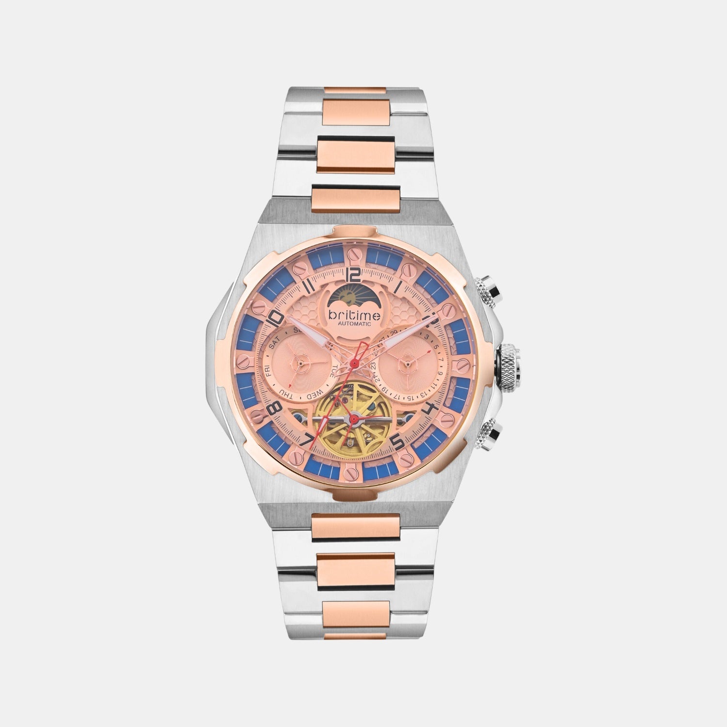 Taurus Men Automatic Rose Gold Dial Multi-Function Metal Watch 489-M30705