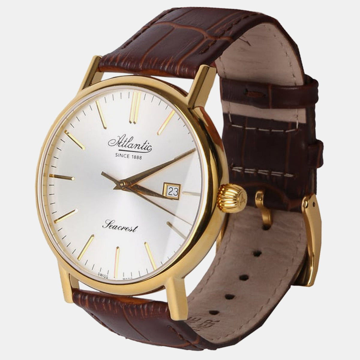 No collection name Men Quartz White Dial Analog Leather Watch 50354.45.21