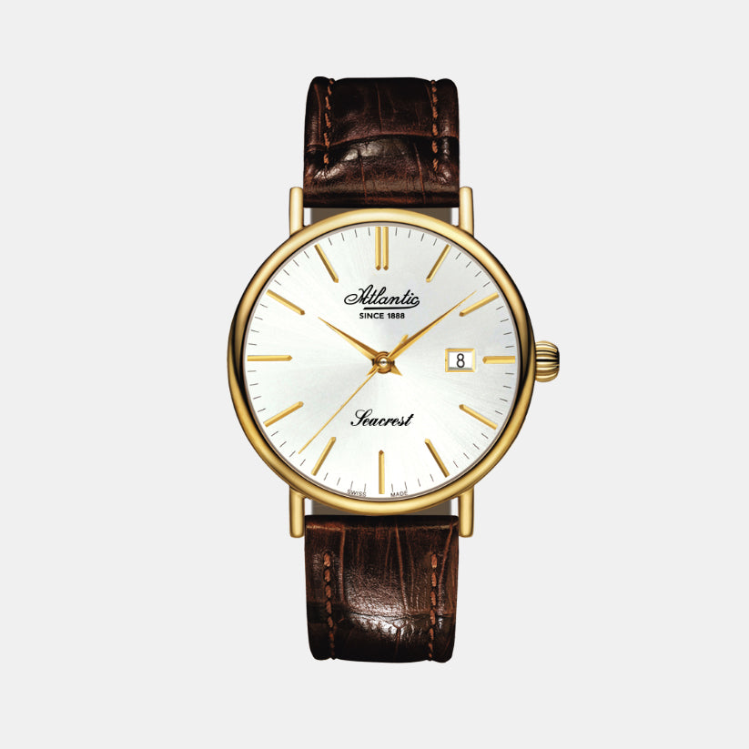 Atlantic Men Quartz White Dial Analog Leather Watch 50354.45.21-1