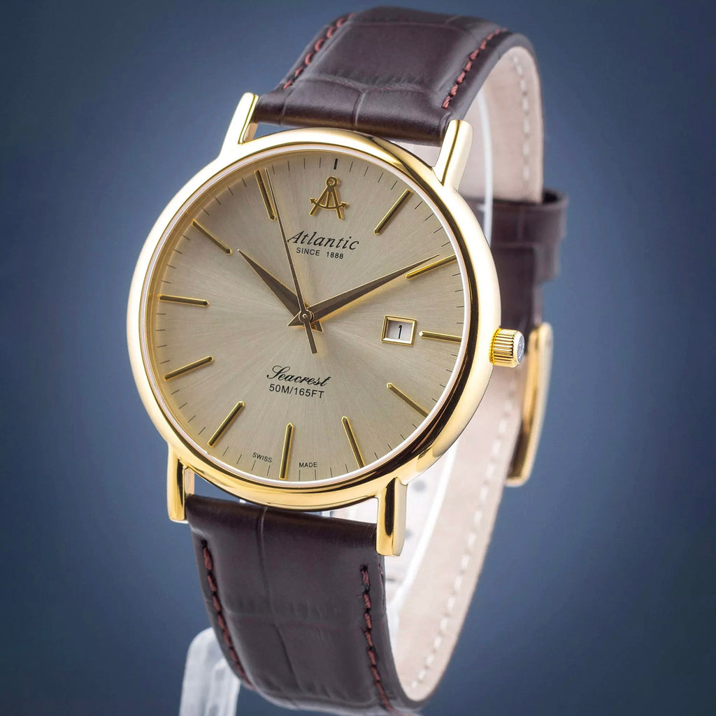 Seacrest Men Quartz Gold Dial Analog Leather Watch 50354.45.31