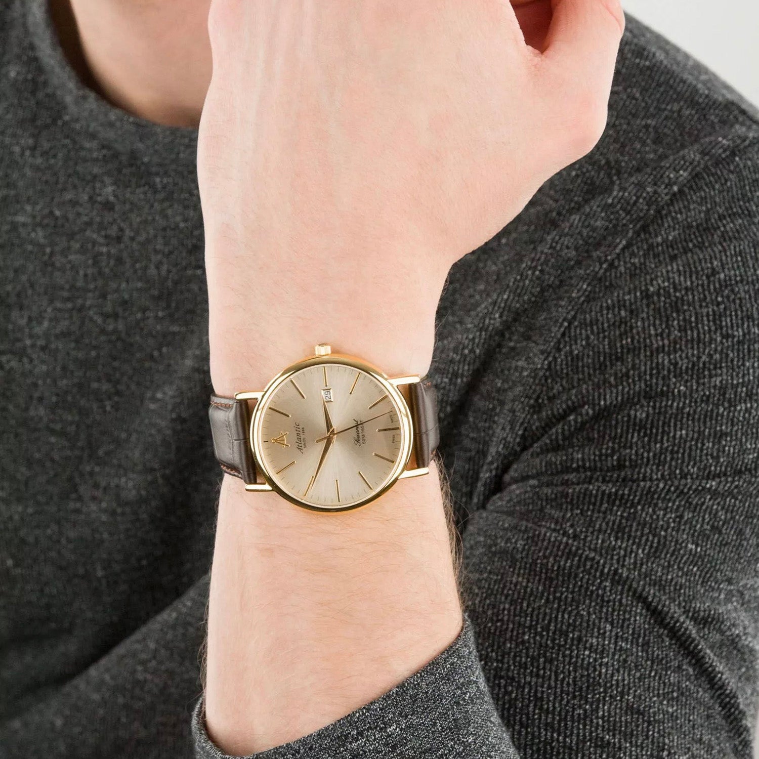 Seacrest Men Quartz Gold Dial Analog Leather Watch 50354.45.31